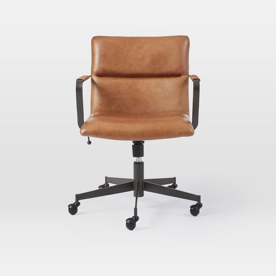 Cooper MidCentury Leather Swivel Office Chair West Elm Australia